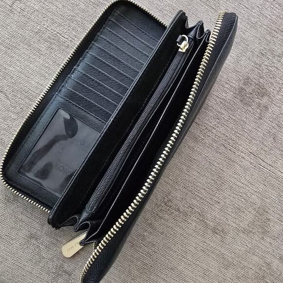 Michael Kors Wallet Black Leather Jet Set Travel Continental Zip Around Pebbled - Picture 14 of 16